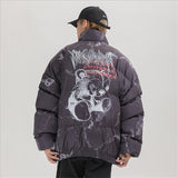 Men's Oversize Hip Hop Windbreaker Parka Hurt Bear Print Jacket for Winter