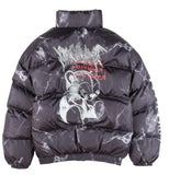 Men's Oversize Hip Hop Windbreaker Parka Hurt Bear Print Jacket for Winter