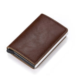 Bycobecy 2021 Credit Card Holder Wallet Men Women Metal RFID Vintage Aluminium Bag Crazy Horse PU Leather Bank Cardholder Case