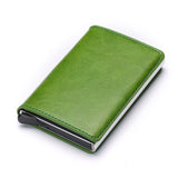 Bycobecy 2021 Credit Card Holder Wallet Men Women Metal RFID Vintage Aluminium Bag Crazy Horse PU Leather Bank Cardholder Case