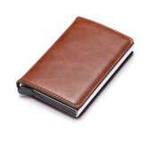 Bycobecy 2021 Credit Card Holder Wallet Men Women Metal RFID Vintage Aluminium Bag Crazy Horse PU Leather Bank Cardholder Case
