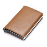 Bycobecy 2021 Credit Card Holder Wallet Men Women Metal RFID Vintage Aluminium Bag Crazy Horse PU Leather Bank Cardholder Case