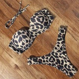 Animal Print Leopard Bikini Push Up Swimsuit Sexy Women Bikini Set 2021 Brazilian Thong Bathing Suit Bandeau Beach Wear Swimwear