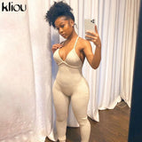 Kliou v-neck skinny sexy jumpsuit women summer hollow out partywear halter sleeveless streetwear outfit fitness backless
