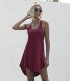 Solid Casual O-neck Sleeveless Tank Dress Women Loose Off Shoulder Asymmetrical Cotton Mini Dress Summer Y2K Vestidos Streetwear