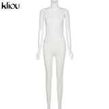 Kliou new jumpsuit women elastic hight casual fitness sporty rompers sleeveless zipper activewear skinny summer outfit