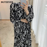 BGTEEVER Elegant Stand Collar Dress with Full Sleeve for Women