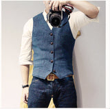 Suit Vest Blue Single Breasted Woolen Blended Mens Vest Denim Jeans