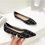NAN JIU MOUNTAIN  Womens Shoes Autumn Single Shoes Fashion Knitted Pointed Shoes Flat Bottom Comfortable Plus Size 43