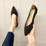 NAN JIU MOUNTAIN  Womens Shoes Autumn Single Shoes Fashion Knitted Pointed Shoes Flat Bottom Comfortable Plus Size 43