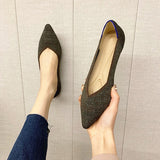 NAN JIU MOUNTAIN  Womens Shoes Autumn Single Shoes Fashion Knitted Pointed Shoes Flat Bottom Comfortable Plus Size 43