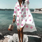 Summer Women Dresses Turn-down Collar Print Casual Long Sleeve Shirt Dress Plus Size Loose Beach Party Vestidos Robe Blouse