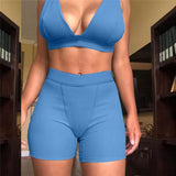 2PCS/Set Sexy Women's Bra Strap Tank Vest Crop Tops with High Waist Shorts