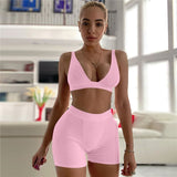 2PCS/Set Sexy Women's Bra Strap Tank Vest Crop Tops with High Waist Shorts