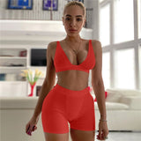 2PCS/Set Sexy Women's Bra Strap Tank Vest Crop Tops with High Waist Shorts
