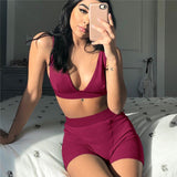2PCS/Set Sexy Women's Bra Strap Tank Vest Crop Tops with High Waist Shorts