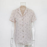 Pocket Long Sleeve Turn Down Collar Women Blouse Office Lady Polka Dot Cotton Casual Shirts