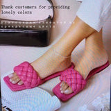 New Fashion Weave Slippers Women Square Toe Flat Casual Shoes Women Slide 2021 Summer Flip Flops Beach Sandal Slipper Big size41
