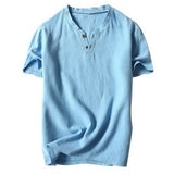 SHUJIN New Mens Spring Summer Casual Shirt Short Sleeve Cotton Linen Shirts Men Loose Collar Button Shirt silk Chemise Homme