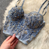 New Fashion Embroidered 3D Petal Bustier Bra Cropped Tops Female Thin Underwear Y1150