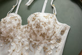New Fashion Embroidered 3D Petal Bustier Bra Cropped Tops Female Thin Underwear Y1150