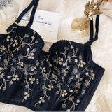 New Fashion Embroidered 3D Petal Bustier Bra Cropped Tops Female Thin Underwear Y1150