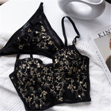 New Fashion Embroidered 3D Petal Bustier Bra Cropped Tops Female Thin Underwear Y1150