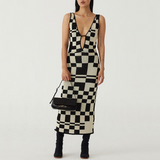 Women's Sexy Knitted Plaid Backless Bodycon Dress