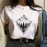 Maycaur New Funny Moon Print T Shirt Women White and Black Shirts Fashion Round Neck Short Sleeve T-Shirt Summer Tees Casual Top