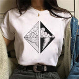 Maycaur New Funny Moon Print T Shirt Women White and Black Shirts Fashion Round Neck Short Sleeve T-Shirt Summer Tees Casual Top