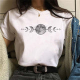 Maycaur New Funny Moon Print T Shirt Women White and Black Shirts Fashion Round Neck Short Sleeve T-Shirt Summer Tees Casual Top