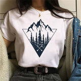 Maycaur New Funny Moon Print T Shirt Women White and Black Shirts Fashion Round Neck Short Sleeve T-Shirt Summer Tees Casual Top