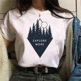 Maycaur New Funny Moon Print T Shirt Women White and Black Shirts Fashion Round Neck Short Sleeve T-Shirt Summer Tees Casual Top