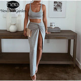 NewAsia Sexy Party 2 Piece Set Women Plus Size Crop Top Twist Side
