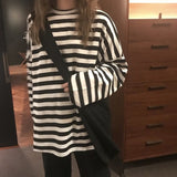 Spring Autumn Women harajuku Striped Tshirt Long Sleeve O-Neck T-Shirts ulzzang Korean Casual oversized T Shirt Femme black Tops