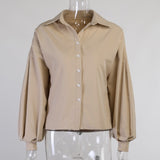 InstaHot Turn Down Collar with Lantern Sleeves Elegant Shirt Blouse