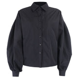 InstaHot Turn Down Collar with Lantern Sleeves Elegant Shirt Blouse