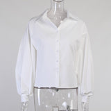 InstaHot Turn Down Collar with Lantern Sleeves Elegant Shirt Blouse