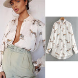 Women's Satin Long Sleeve Zebra Print Blouse