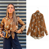 Women's Satin Long Sleeve Zebra Print Blouse
