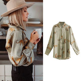 Women's Satin Long Sleeve Zebra Print Blouse