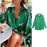 women satin blouse long sleeve zebra print shirts vintage