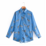 women satin blouse long sleeve zebra print shirts vintage