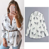 women satin blouse long sleeve zebra print shirts vintage