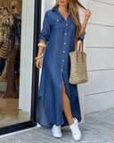 Women Fashionable Shirt-style Button Dress Ladies Casual Long Street Dress Large Size Loose Home Commuter Print Dress