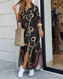 Women Fashionable Shirt-style Button Dress Ladies Casual Long Street Dress Large Size Loose Home Commuter Print Dress