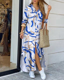 Women Fashionable Shirt-style Button Dress Ladies Casual Long Street Dress Large Size Loose Home Commuter Print Dress