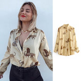 women satin blouse long sleeve zebra print shirts vintage