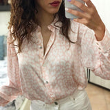 Women's Satin Long Sleeve Zebra Print Blouse