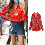 Women's Satin Long Sleeve Zebra Print Blouse